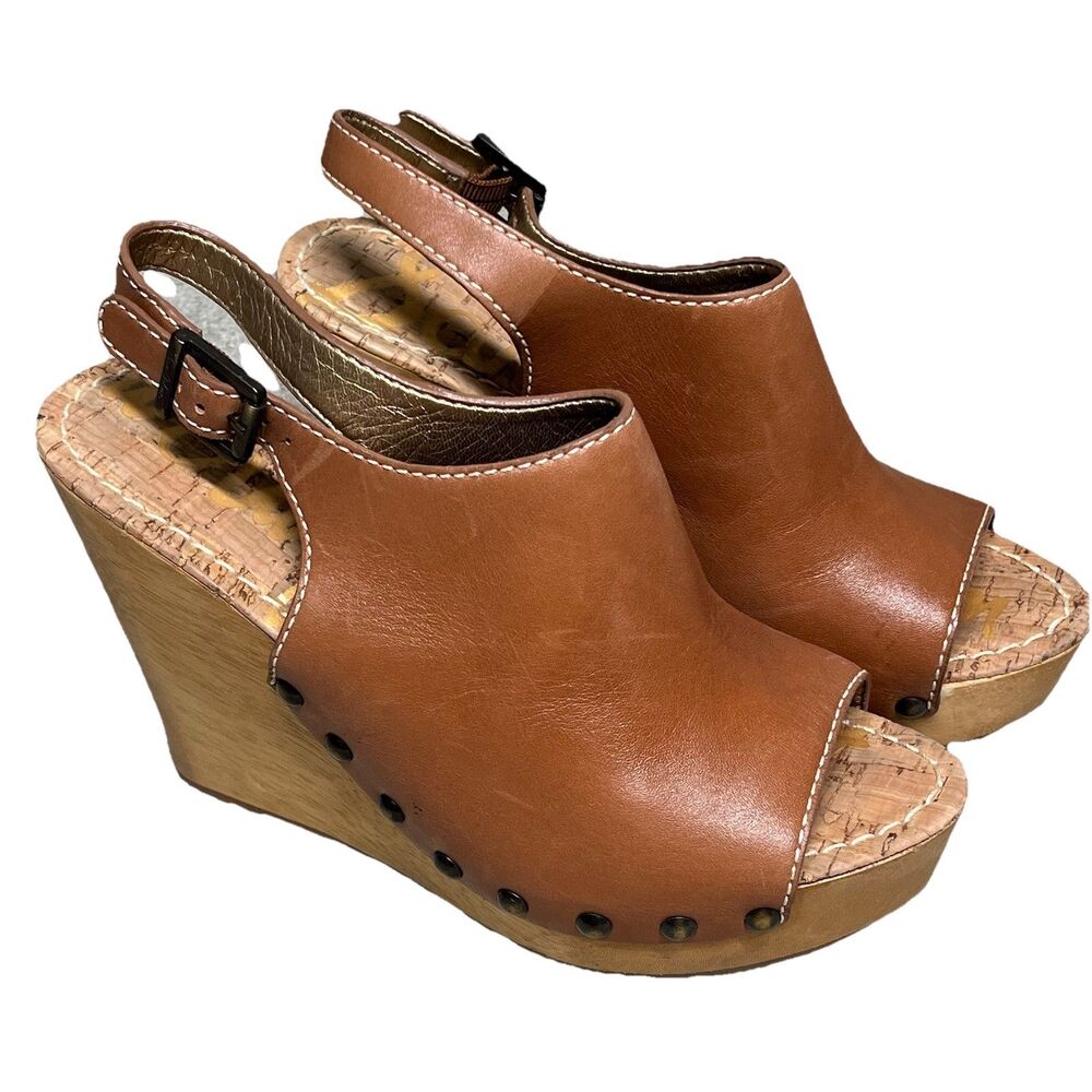 Sam Edelman Camilla Slingback Wedge Sandal Wo 7.5 Studded Brown Leather Platform